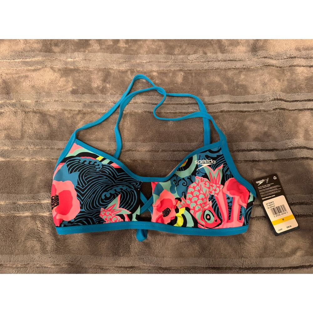 NEW Speedo Women's Swimsuit Top Bikini Strappy Back Demi MEDIUM